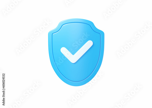Shield 3d icon - cyber guard illustration, blockchain protect safety element and access blue symbol