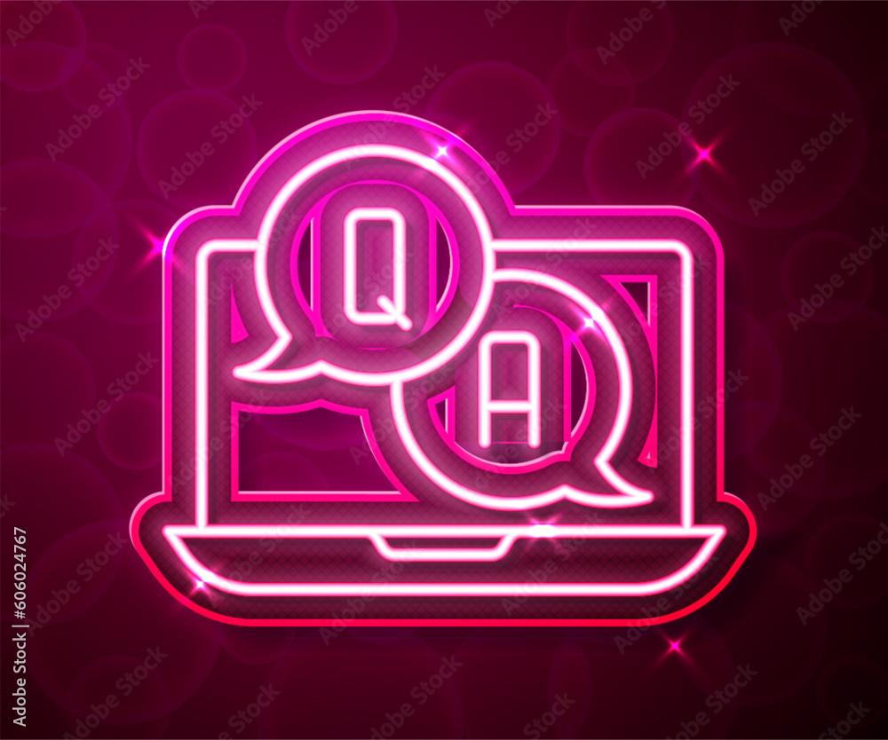 Glowing neon line Speech bubbles with Question and Answer icon isolated on red background. Q and A symbol. FAQ sign. Chat speech bubble and chart. Vector Glowing neon line Speech bubbles with Question and Answer icon isolated on red background. Q and A symbol. FAQ sign. Chat speech bubble and chart. Vector