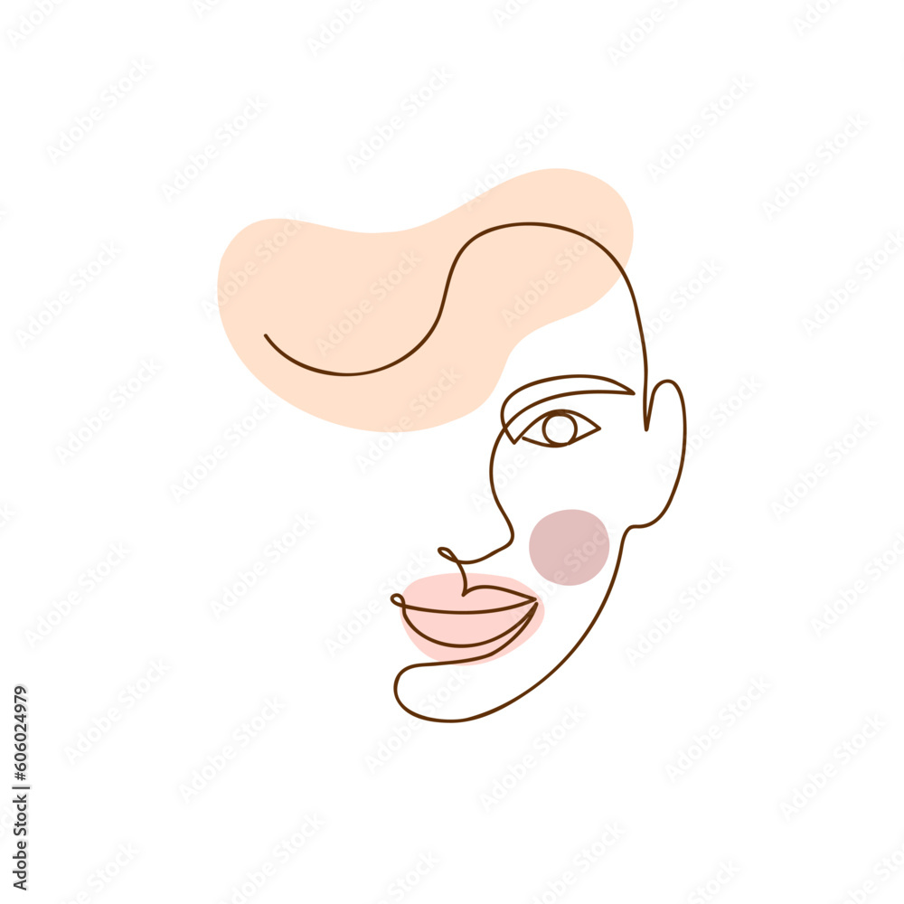 Obraz premium Stylized woman face. Modern one line art face. Woman beauty fashion minimalistic concept.