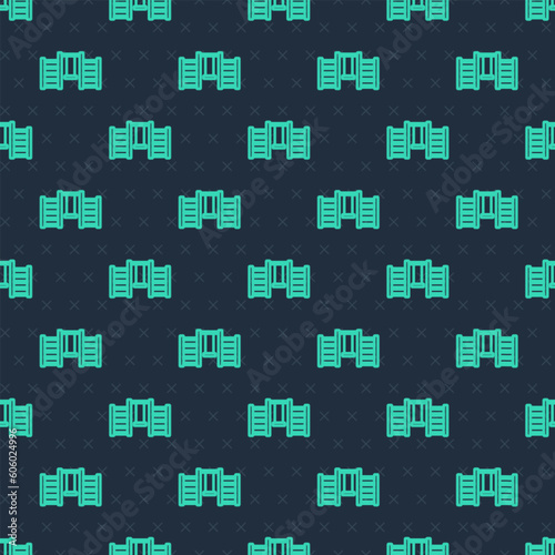 Green line Wooden Swedish wall icon isolated seamless pattern on blue background. Swedish stairs. Vector