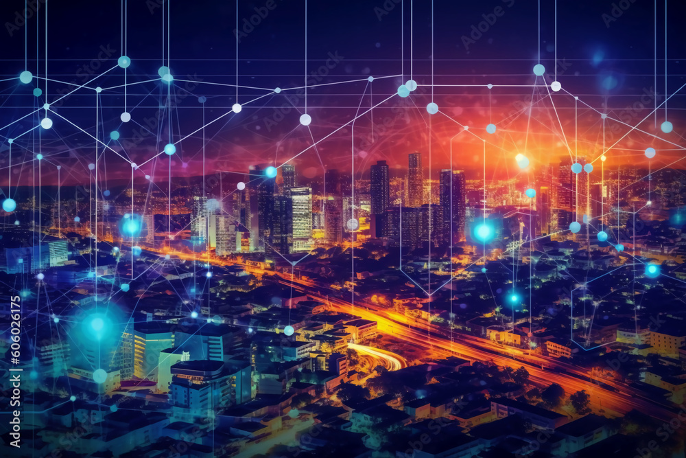 Network Connection technology and Smart city concept. AI generative