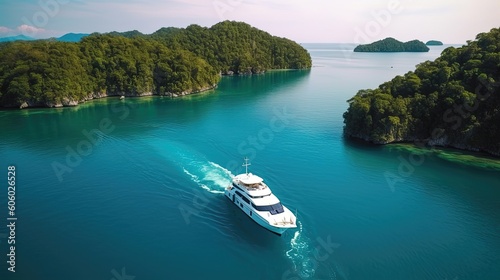 Set sail on a captivating yacht tour of exotic tropical islands, where you can immerse yourself in the beauty of pristine beaches. Generated by AI.