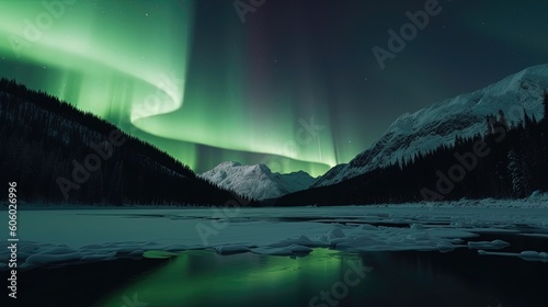 Behold the mesmerizing dance of the aurora borealis over a breathtaking landscape  captured in stunning 8K resolution. Generated by AI.