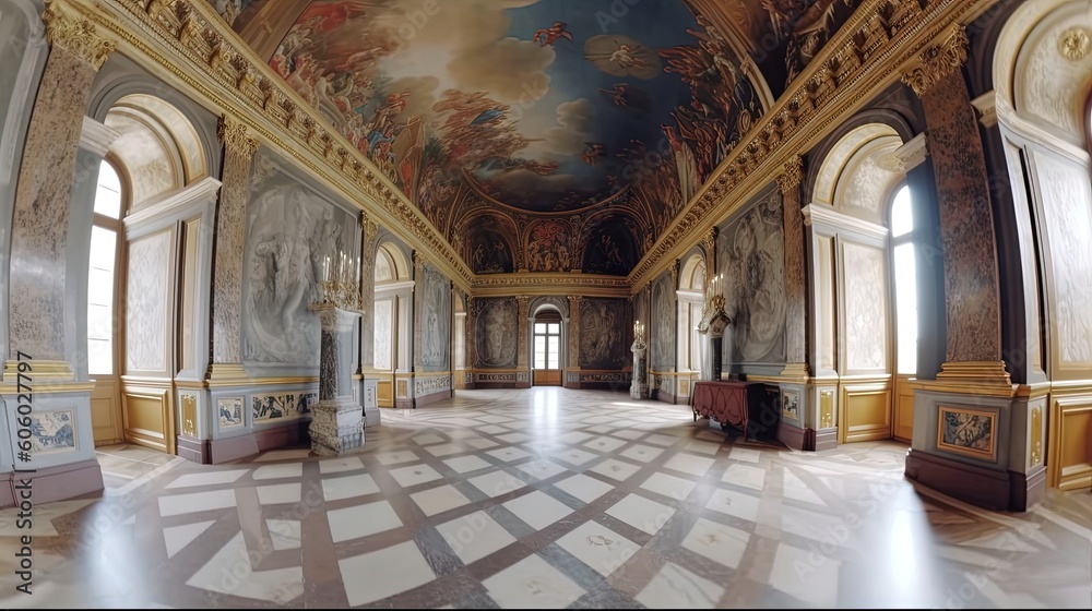 Experience the magnificence of the Palace of Versailles with a guided tour through its legendary halls and gardens. Generated by AI.