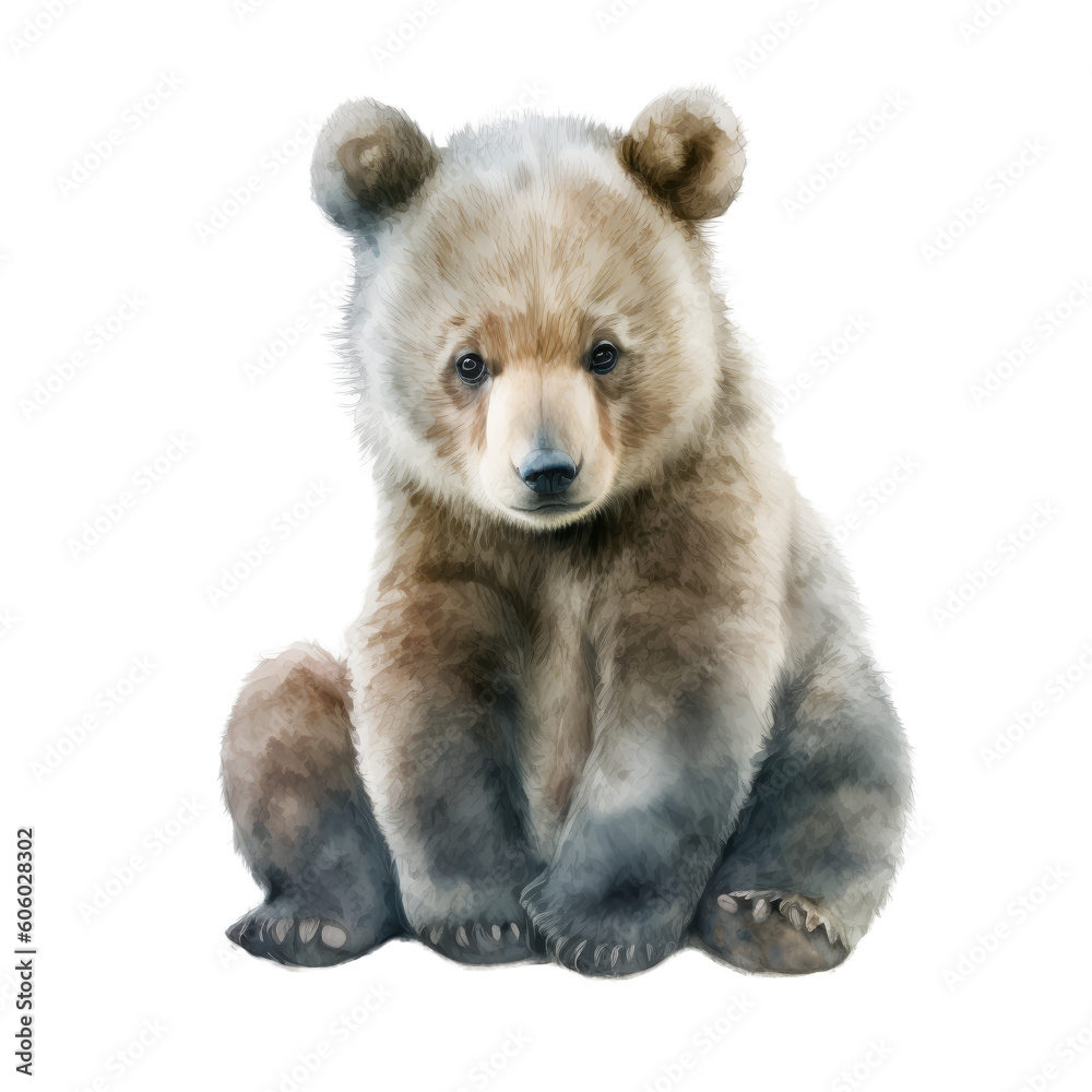 Fototapeta premium Baby bear watercolor clipart. Generative AI illustration