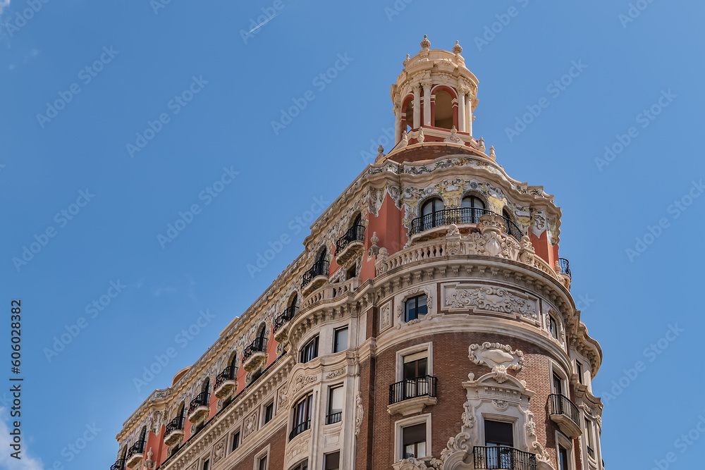 Architectural fragment of Historic building of Bank of Valencia. VALENCIA, SPAIN.