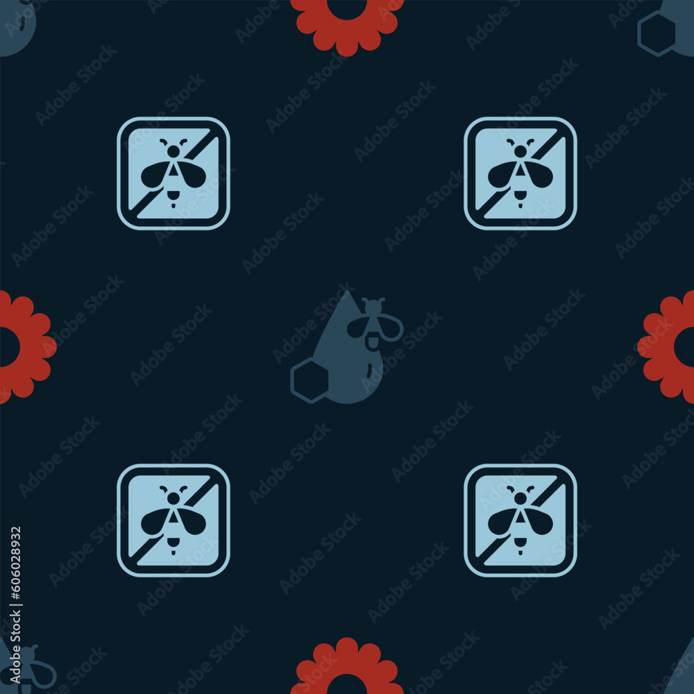 Set Flower, Bee and honeycomb and Stop bee on seamless pattern. Vector Set Flower, Bee and honeycomb and Stop bee on seamless pattern. Vector
