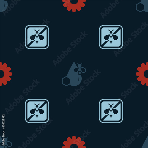 Set Flower, Bee and honeycomb and Stop bee on seamless pattern. Vector © Iryna