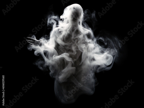 I think i saw a ghost Emerging from the darkness, a ghostly figure forms from wisps of white smoke. Its human-like shape, a chilling spectacle, creeps toward the camera. Generative AI