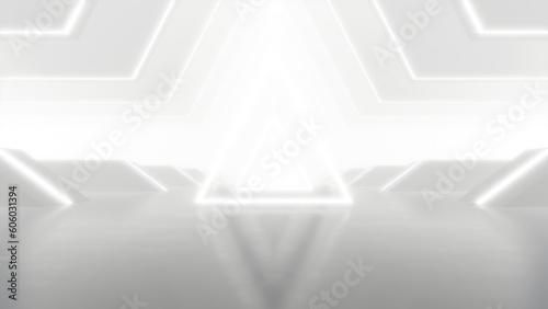 3d rendering of abstract white triangle futuristic geometry tunnel architecture.