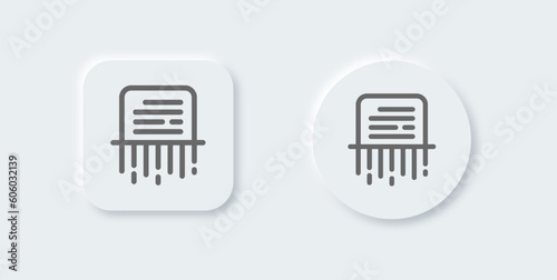 Paper shredder line icon in neomorphic design style. Delete signs vector illustration.