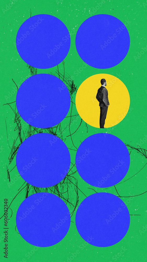 Contemporary art collage with one business man standing alone without ...