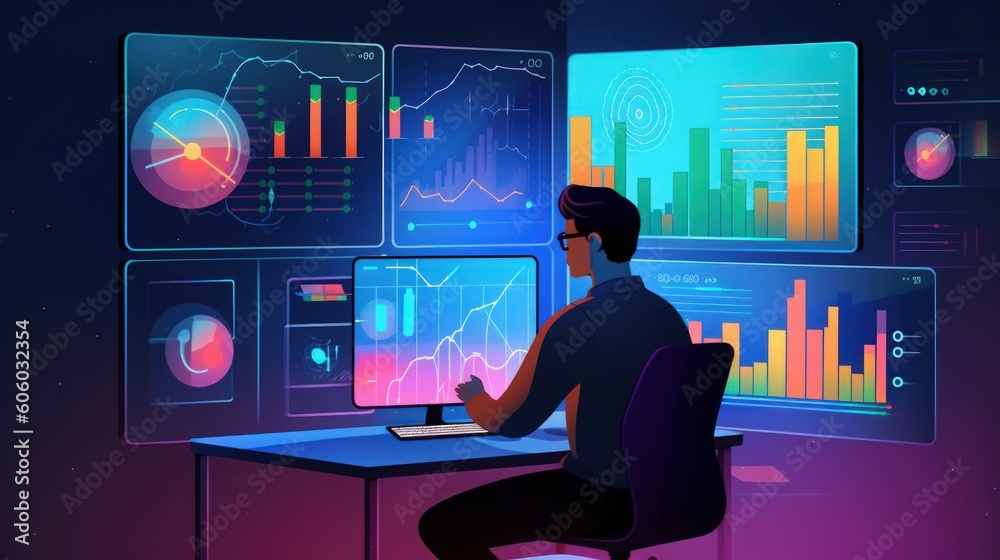 Man working and analysing data for business, trendy. AI generated Man working and analysing data for business, trendy. AI generated