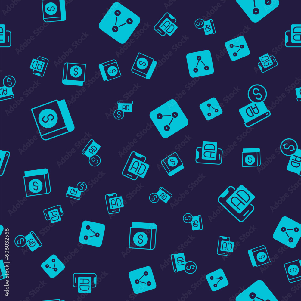 Set Financial book, Advertising, Share and on seamless pattern. Vector Set Financial book, Advertising, Share and on seamless pattern. Vector