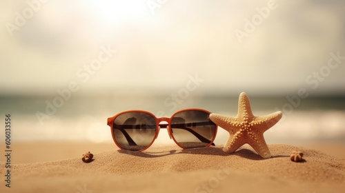 Sunglasses in sand of the beach