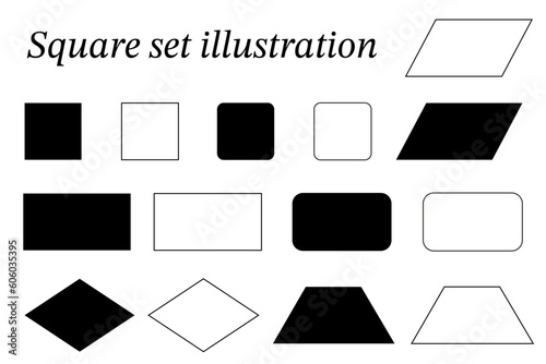Set illustration of various squares.