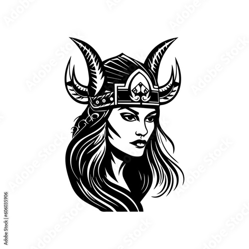 Viking woman mythology, isolated on white, vector illustration.