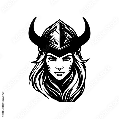 Viking woman mythology, isolated on white, vector illustration.