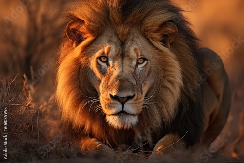 Twilight's Vigil: Lion Under the Setting Sun © Matthew