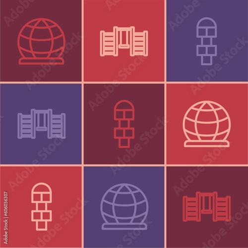 Set line Playground climbing equipment, Hopscotch and Swedish wall icon. Vector