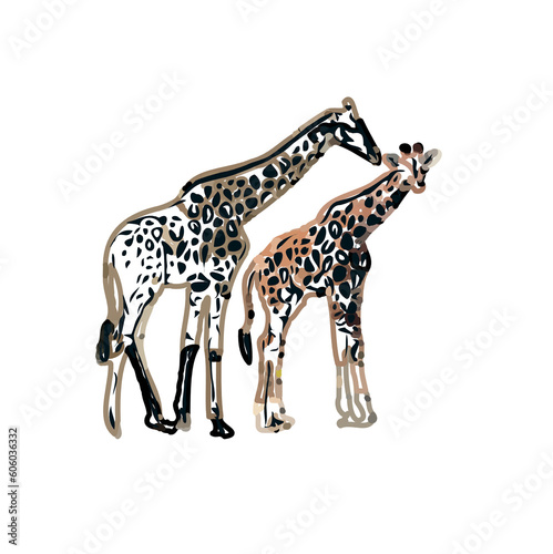 Fototapeta Naklejka Na Ścianę i Meble -  giraffe color sketch with transparent background