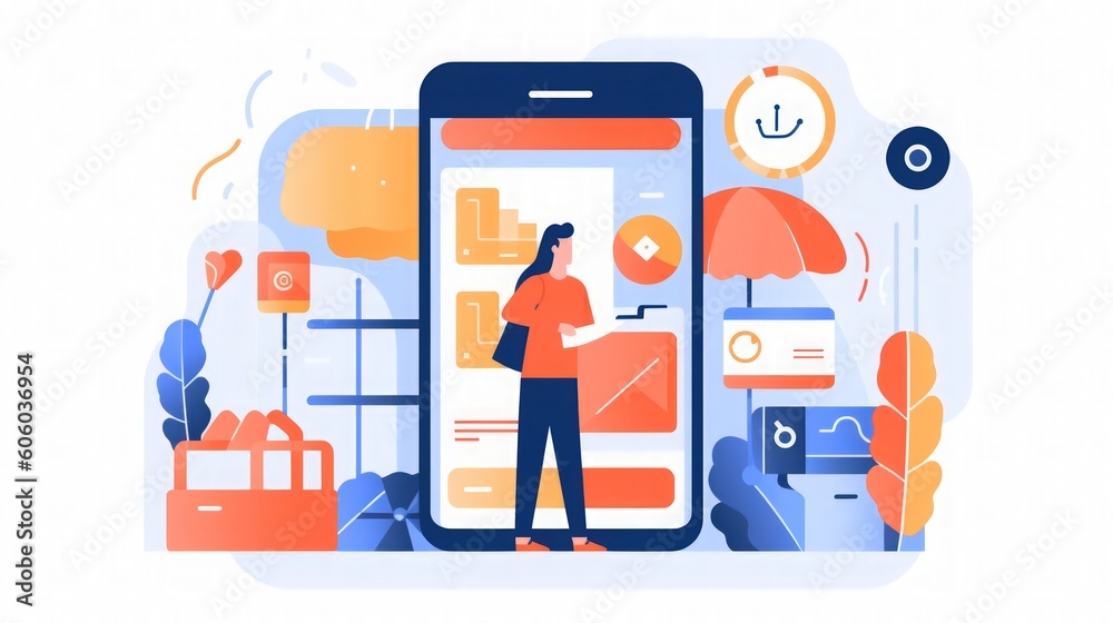 Flat illustration of online shopping for business. AI generated Flat illustration of online shopping for business. AI generated