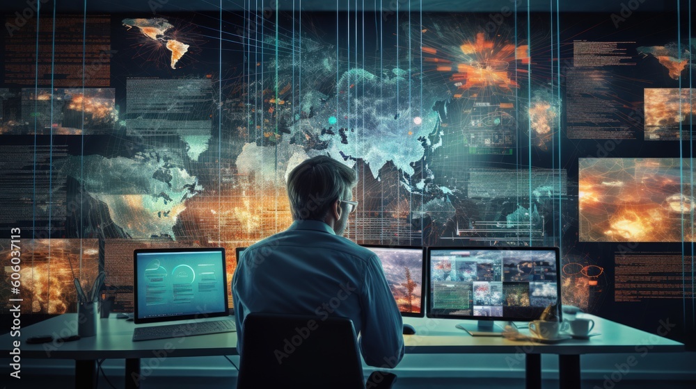 Man working and analysing data for business, trendy. AI generated Man working and analysing data for business, trendy. AI generated