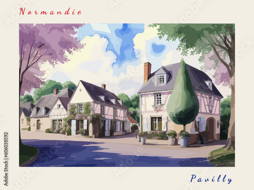 Pavilly: Postcard design with a scene in France and the city name Pavilly