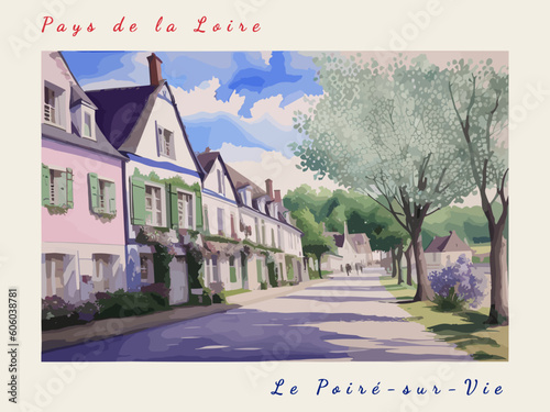 Le Poiré-sur-Vie: Postcard design with a scene in France and the city name Le Poiré-sur-Vie