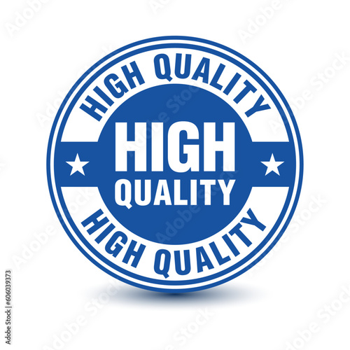 Powerful blue colored high quality sign symbol badge icon symbol with stars isolated on white background. Vector illustration. 