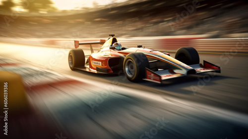 Racing car on a racing car passes the track. Motor sports competitive with blur background, Generative Ai © Nakron