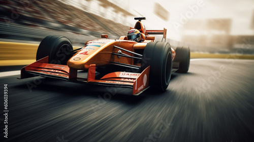 Racing car on a racing car passes the track. Motor sports competitive with blur background, Generative Ai © Nakron
