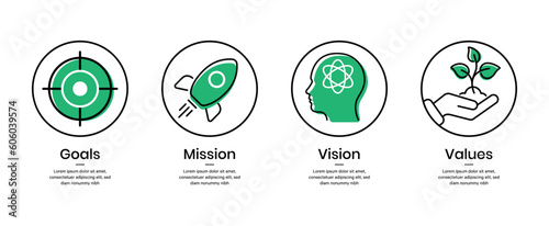 Mission goal vision values Green color icon. Organization mission vision values icon design vector