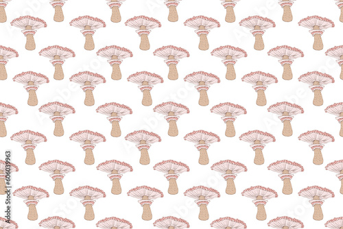 Seamless pattern of mushrooms. Hand drawing illustration in cartoon style isolated on white.