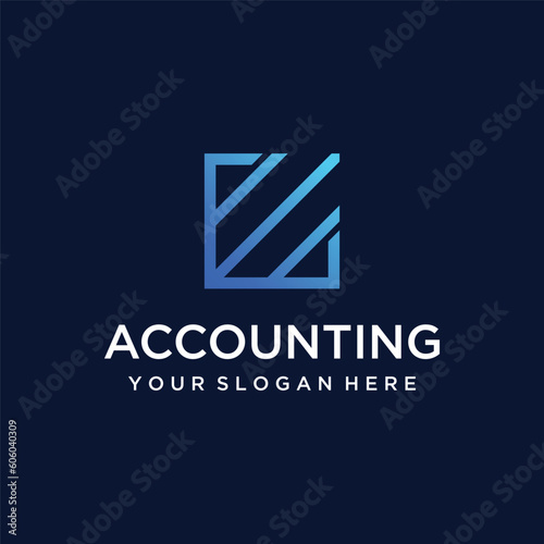 Financial accounting logo, with check mark for financial accounting stock chart analysis. In modern template vector illustration concept style.