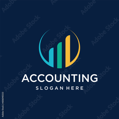 Financial accounting logo, with check mark for financial accounting stock chart analysis. In modern template vector illustration concept style.