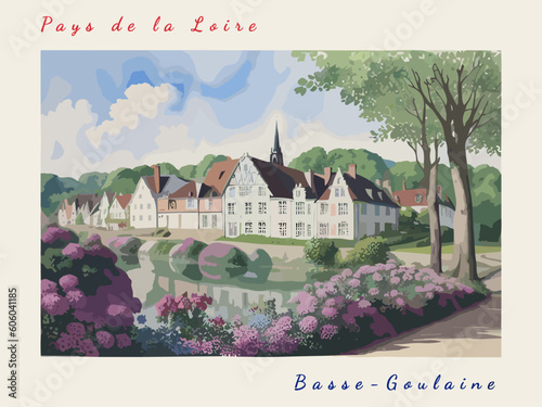 Basse-Goulaine: Postcard design with a scene in France and the city name Basse-Goulaine