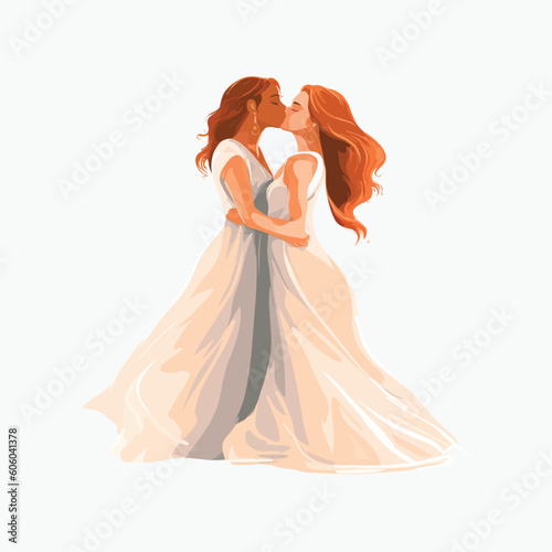 Two woman wedding vector isolated. Kissing. Pride month