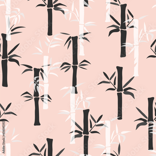 Seamless bamboo pattern. Abstract floral print with bamboo leaves and trees