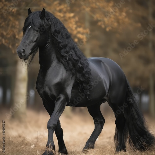 black horse in the field