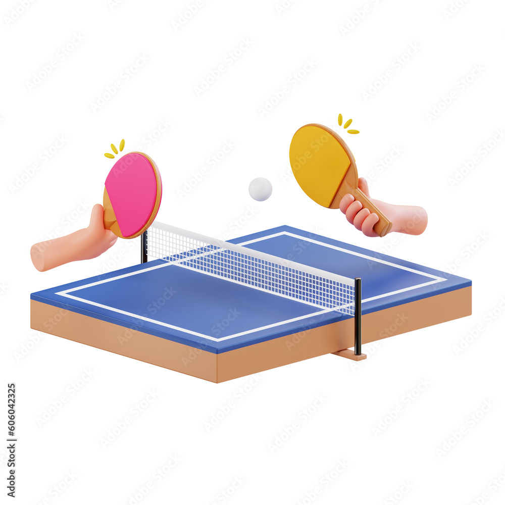 3D illustration, Table tennis, a popular indoor sport played in many countries and has world championships.