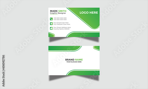 Modern Corporate and Creative Business Card Design Template Double-Sided Horizontal Name Card Simple and Clean Green and Black Visiting Card Vector Illustration Colorful Gradient White Nice Design
