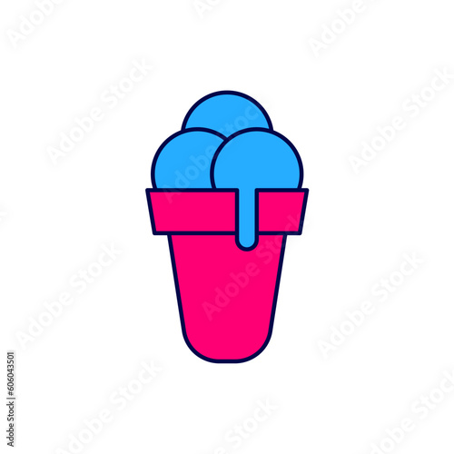 Filled outline Ice cream in waffle cone icon isolated on white background. Sweet symbol. Vector