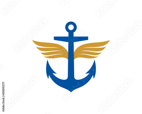 Anchor with golden spread wings logo
