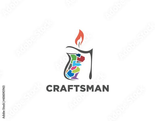 Simple Abstract Colorful Pottery and Candle Logo Design Template