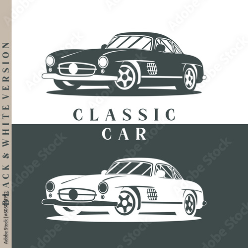 Classic vintage car vector design inspiration. Auto car design template. Classic vehicle symbol type. A classic car symbol silhouette. Vintage car simple line art.