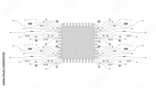 Abstract Technology Circuit board background. Futuristic chip processor code on white technology background, vector illustration