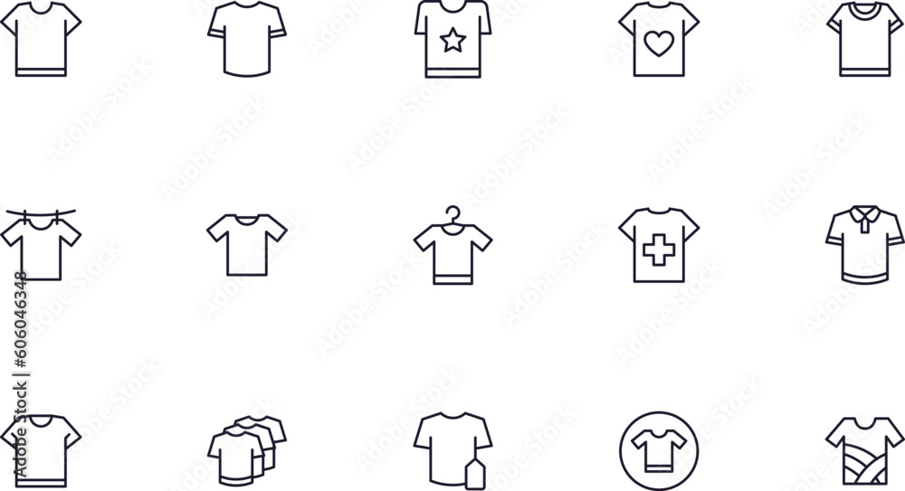 Collection of modern t-shirts outline icons. Set of modern illustrations for mobile apps, web sites, flyers, banners etc isolated on white background. Premium quality signs Collection of modern t-shirts outline icons. Set of modern illustrations for mobile apps, web sites, flyers, banners etc isolated on white background. Premium quality signs