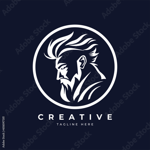 Beard and mustache man logo design. Hipster man hairstyle. A man with a beard and mustache logotype.