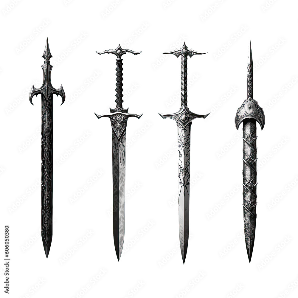 Diverse Set of Anime-Style Weapons: Whips, Swords, Daggers, Batons ...